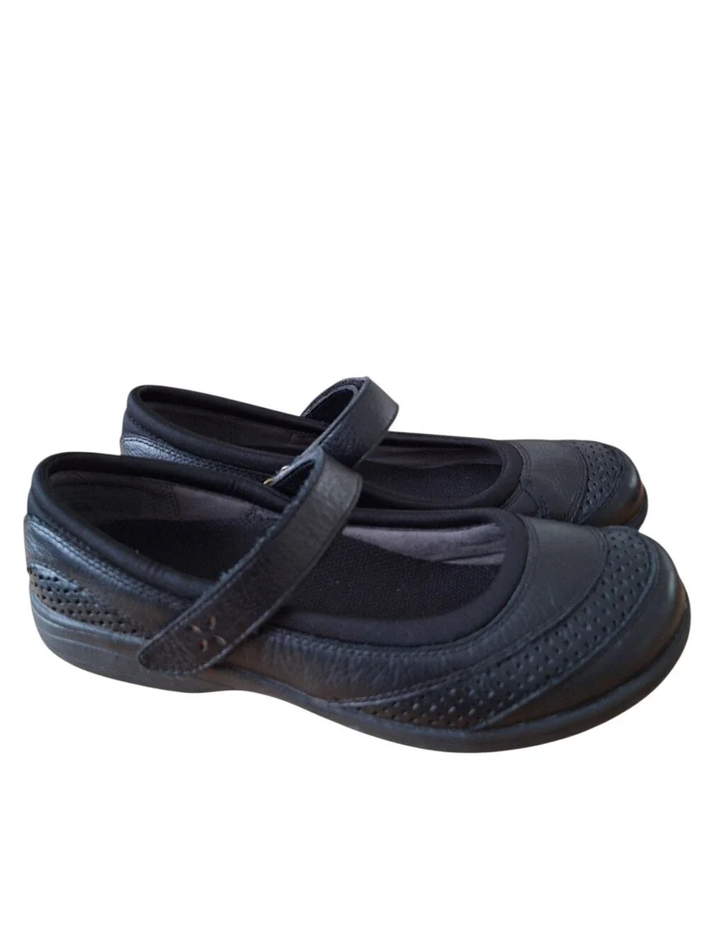Abeo Ethel Smart System Black Leather Mary Jane Flats Shoes Velcro Strap 9.5